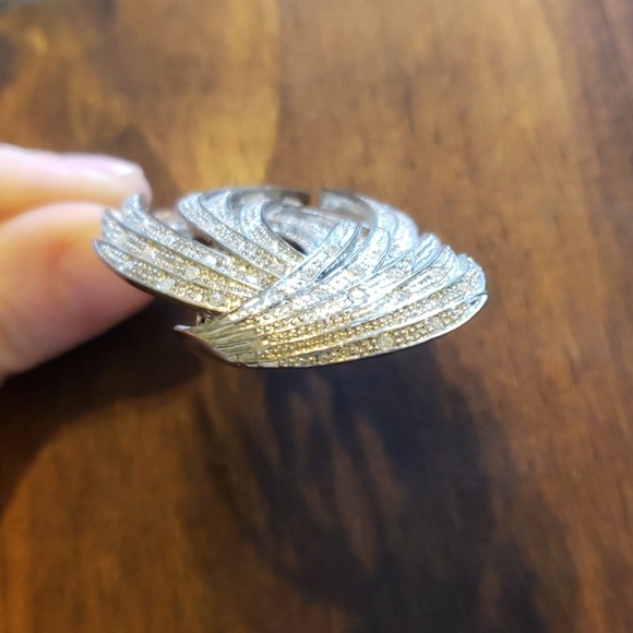 Silver Tone Crystal Accented Wing Feather Brooch - Picture 6 of 6